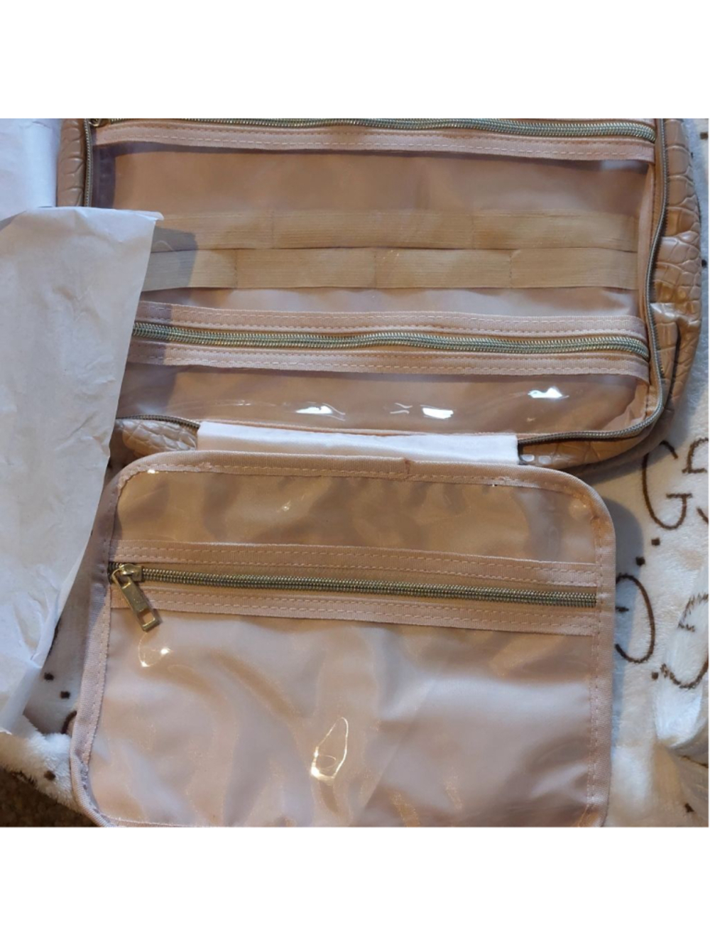🐊Brown Croc‑Embossed Folding Cosmetic Bag 🧳